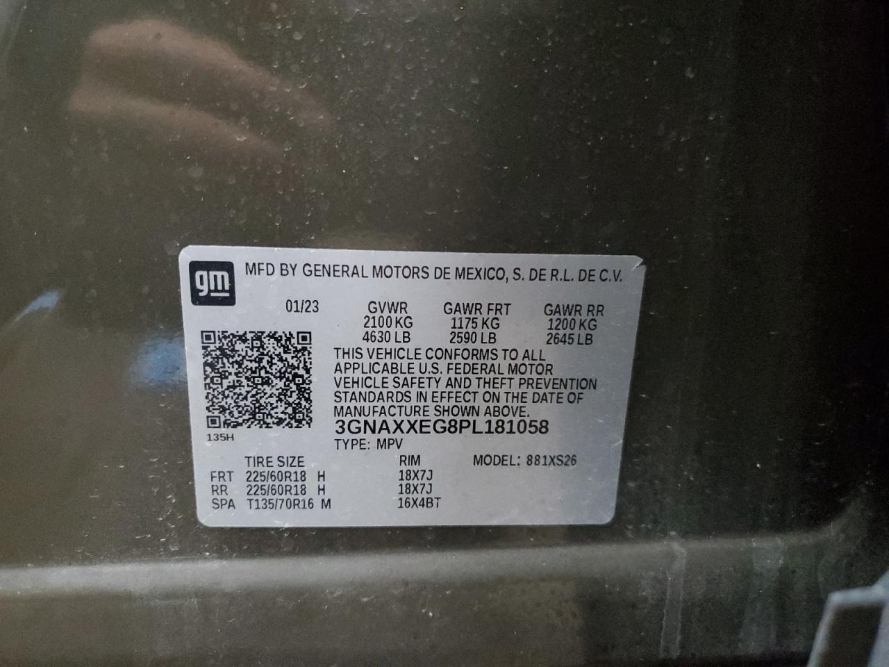 2023 CHEVROLET EQUINOX PREMIER VIN:3GNAXXEG8PL181058