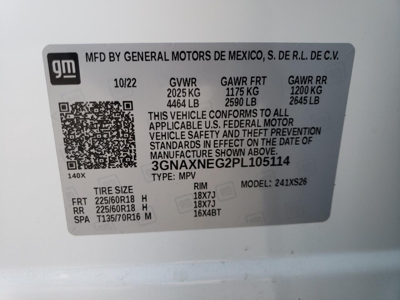 2023 CHEVROLET EQUINOX PREMIER VIN:3GNAXNEG2PL105114