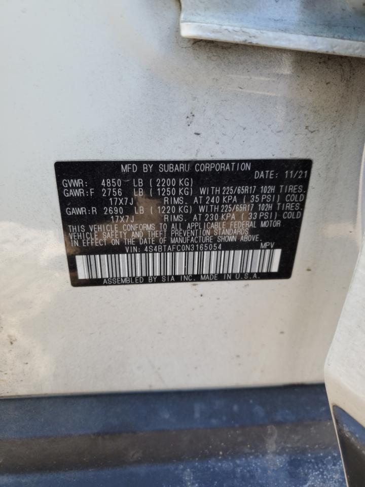2022 SUBARU OUTBACK PREMIUM VIN:4S4BTAFC0N3165054