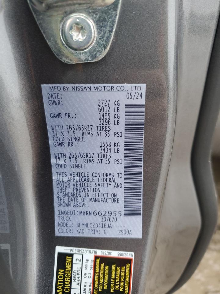 2024 NISSAN FRONTIER S VIN:1N6ED1CMXRN662955