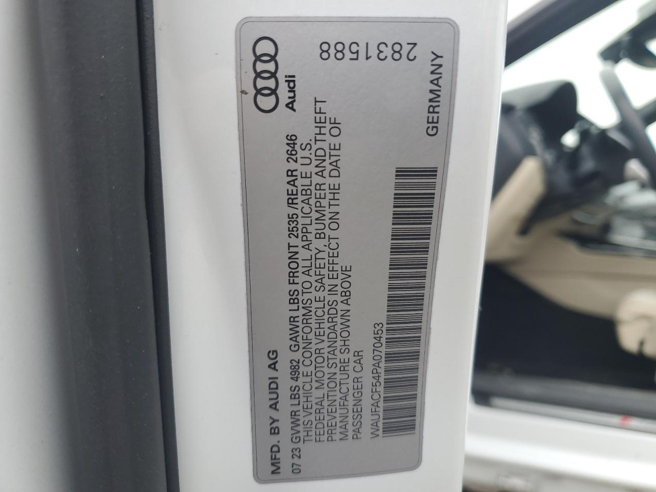 2023 AUDI A5 PREMIUM PLUS 45 VIN:WAUFACF54PA070453