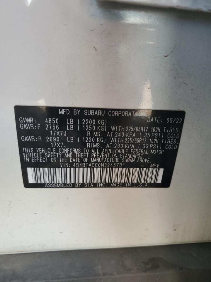 2022 SUBARU OUTBACK PREMIUM VIN:4S4BTADC0N3245781