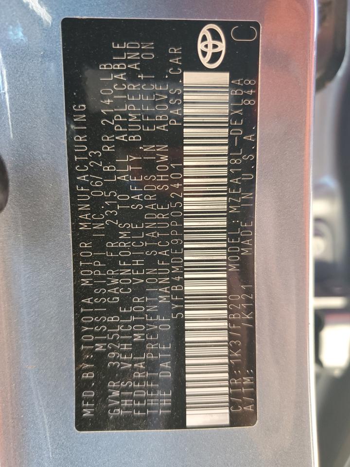 2023 TOYOTA COROLLA LE VIN:5YFB4MDE9PP052401