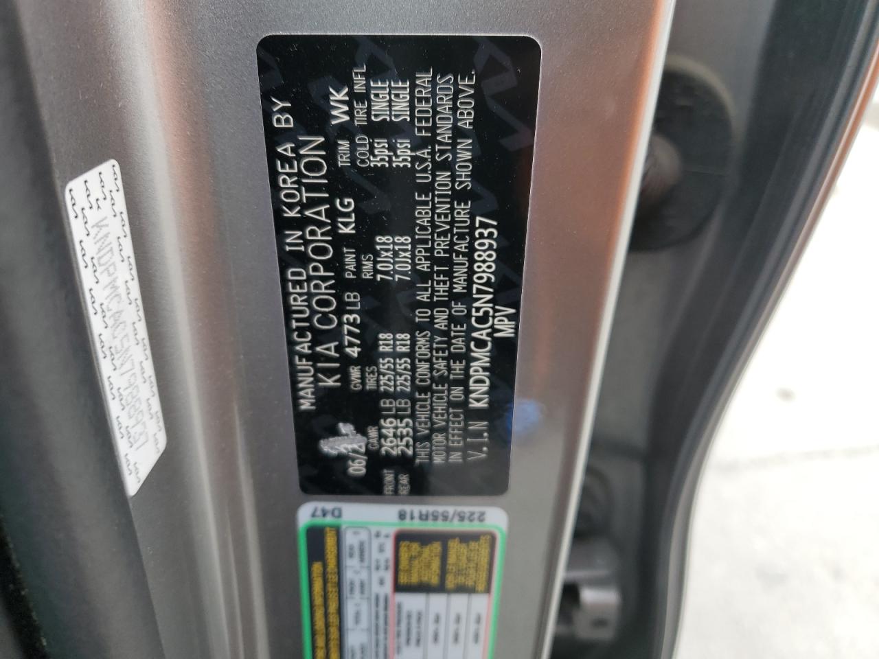 2022 KIA SPORTAGE LX VIN:KNDPMCAC5N7988937