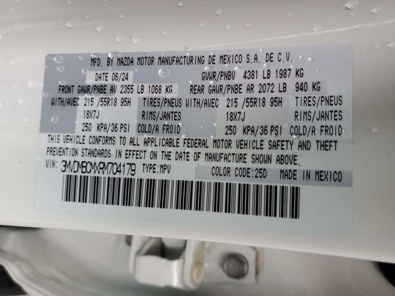 2024 MAZDA CX-30 PREFERRED VIN:3MVDMBCMXRM704179