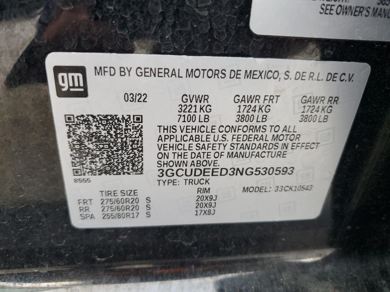 2022 CHEVROLET SILVERADO K1500 RST VIN:3GCUDEED3NG530593