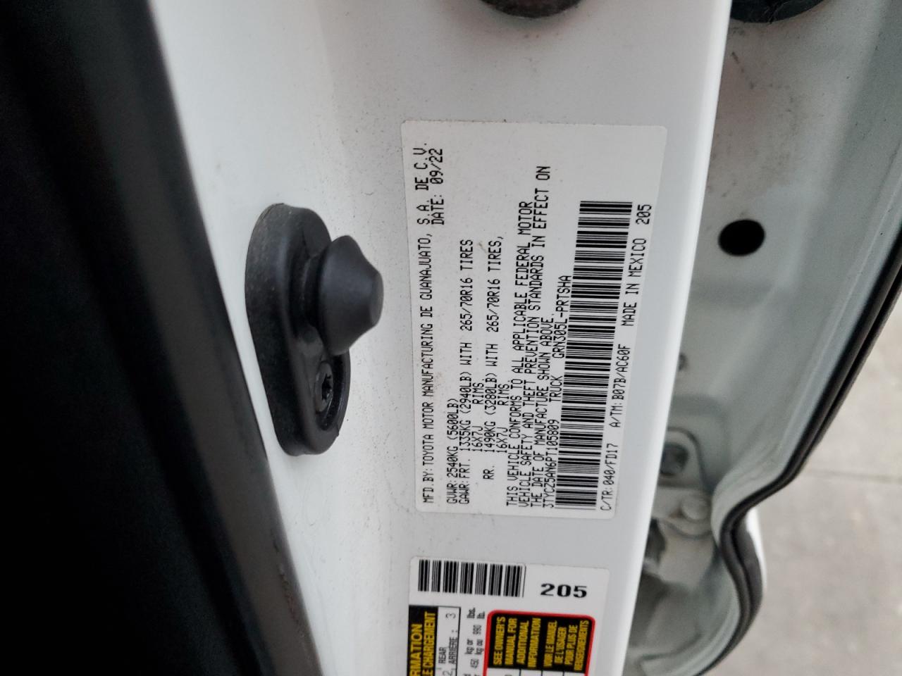 2023 TOYOTA TACOMA DOUBLE CAB VIN:3TYCZ5AN6PT105809