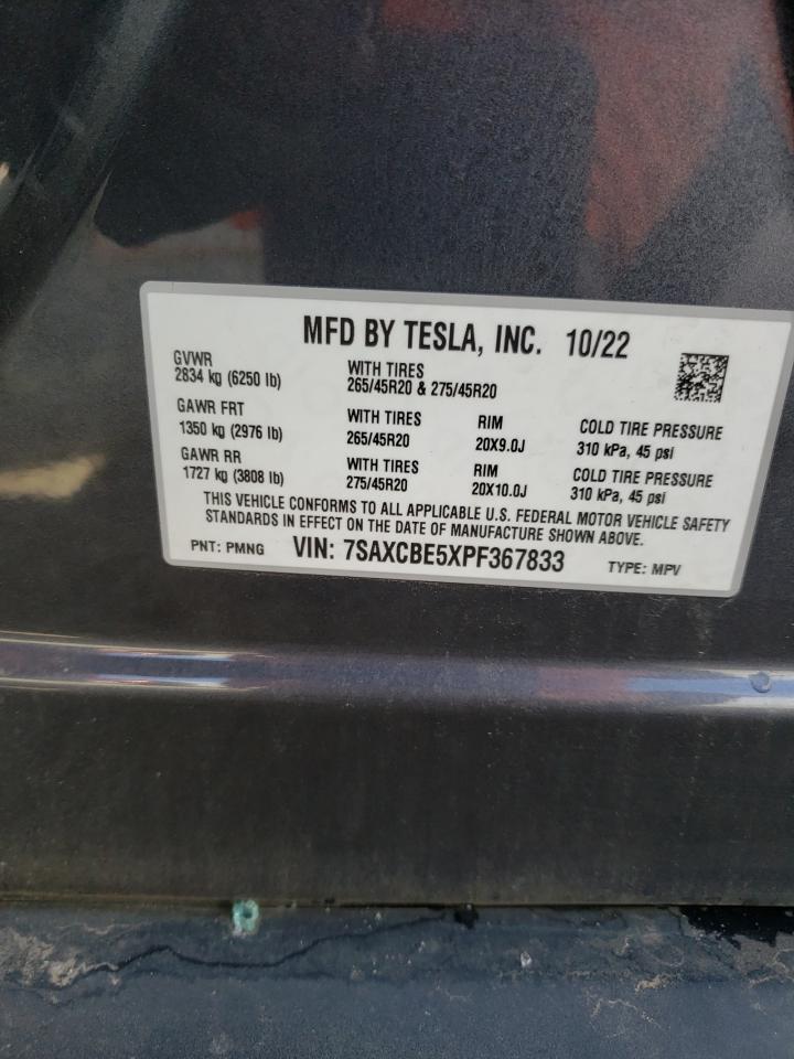 2023 TESLA MODEL X VIN:7SAXCBE5XPF367833