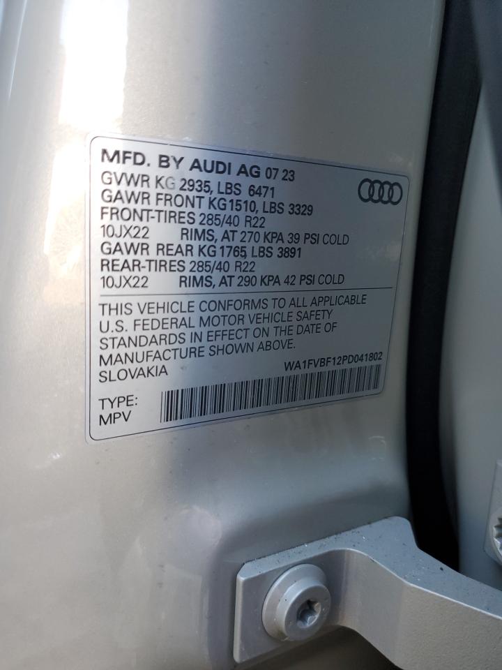 2023 AUDI Q8 PRESTIGE S-LINE VIN:WA1FVBF12PD041802