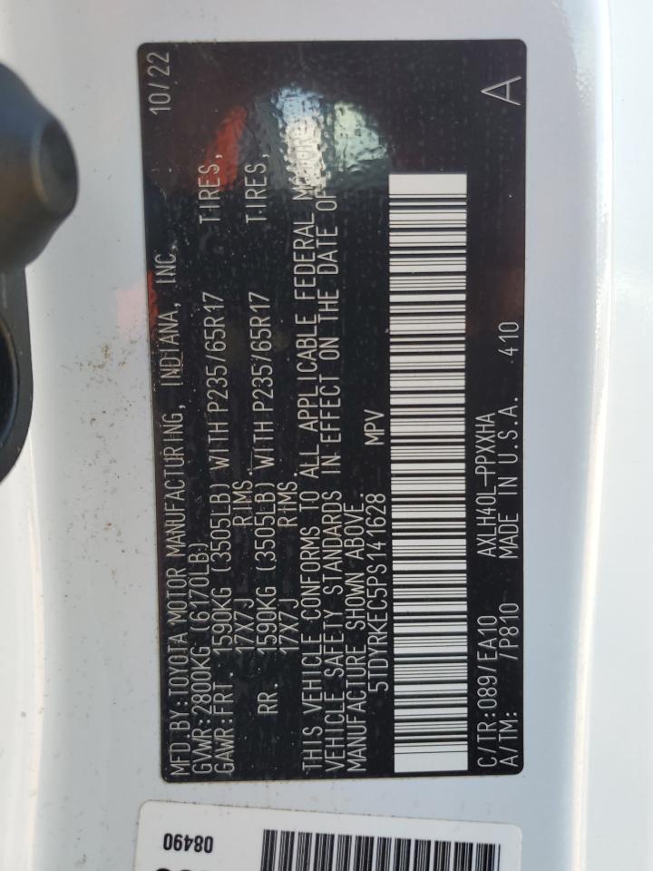 2023 TOYOTA SIENNA XLE VIN:5TDYRKEC5PS141628