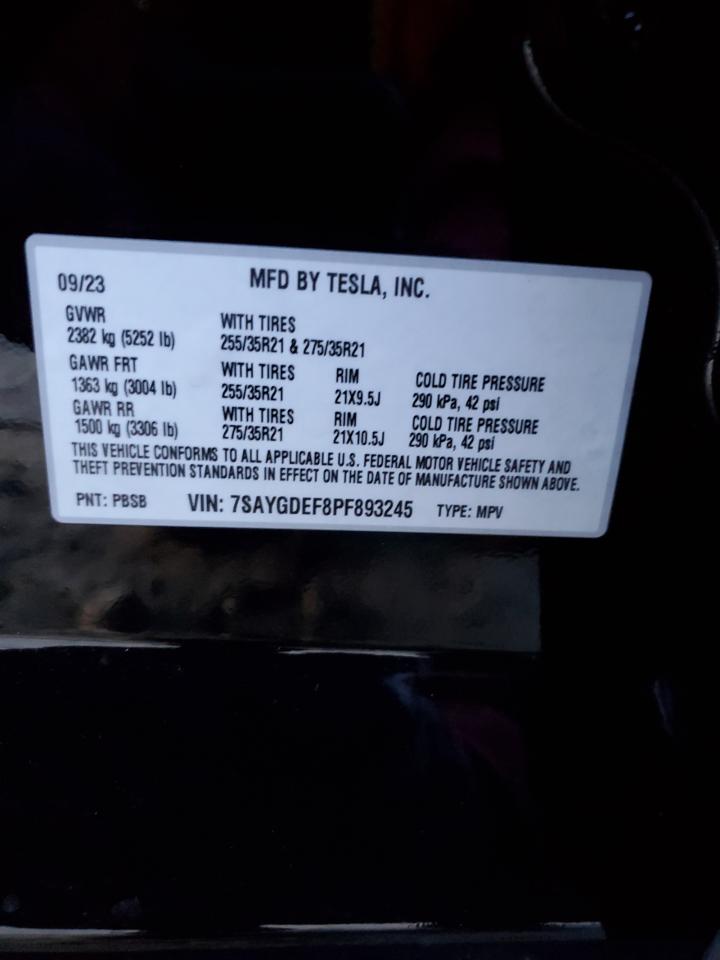 2023 TESLA MODEL Y VIN:7SAYGDEF8PF893245