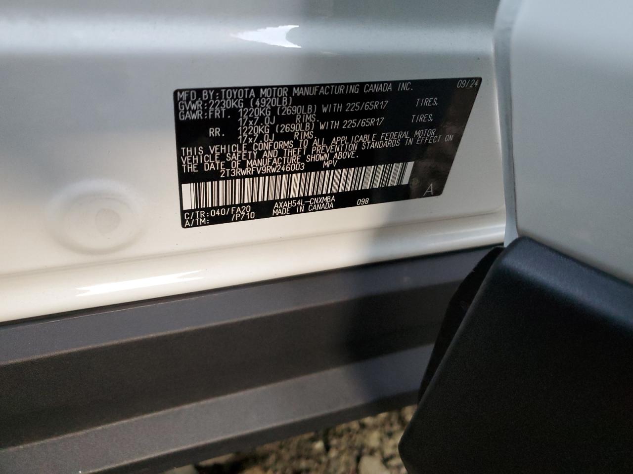 2024 TOYOTA RAV4 XLE VIN:2T3RWRFV9RW246003