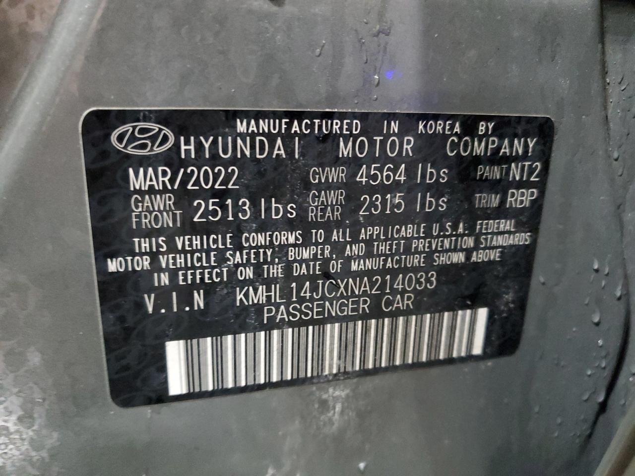 2022 HYUNDAI SONATA N LINE VIN:KMHL14JCXNA214033