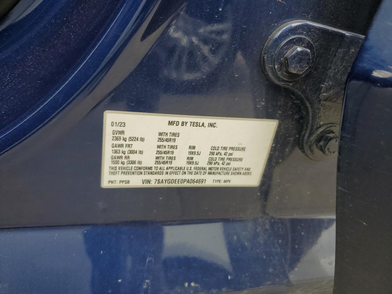 2023 TESLA MODEL Y VIN:7SAYGDEE0PA064691