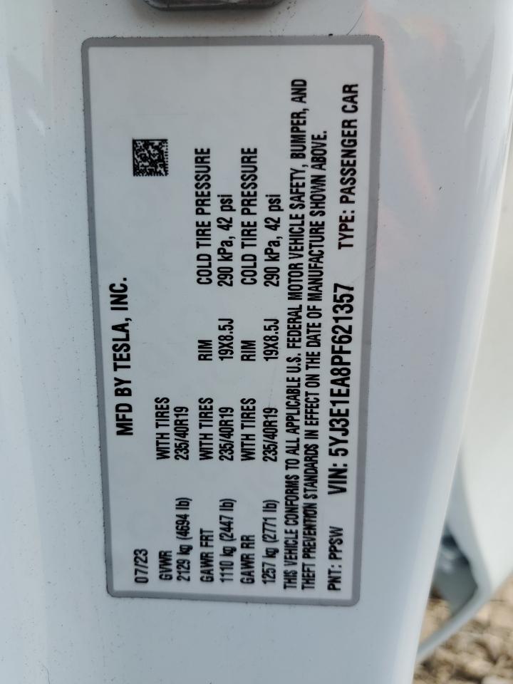 2023 TESLA MODEL 3 VIN:5YJ3E1EA8PF621357