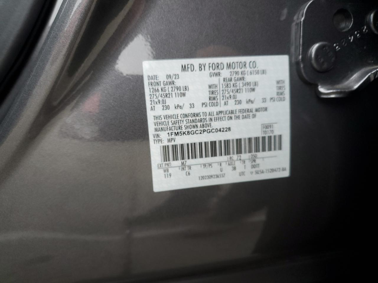 2023 FORD EXPLORER ST VIN:1FM5K8GC2PGC04228