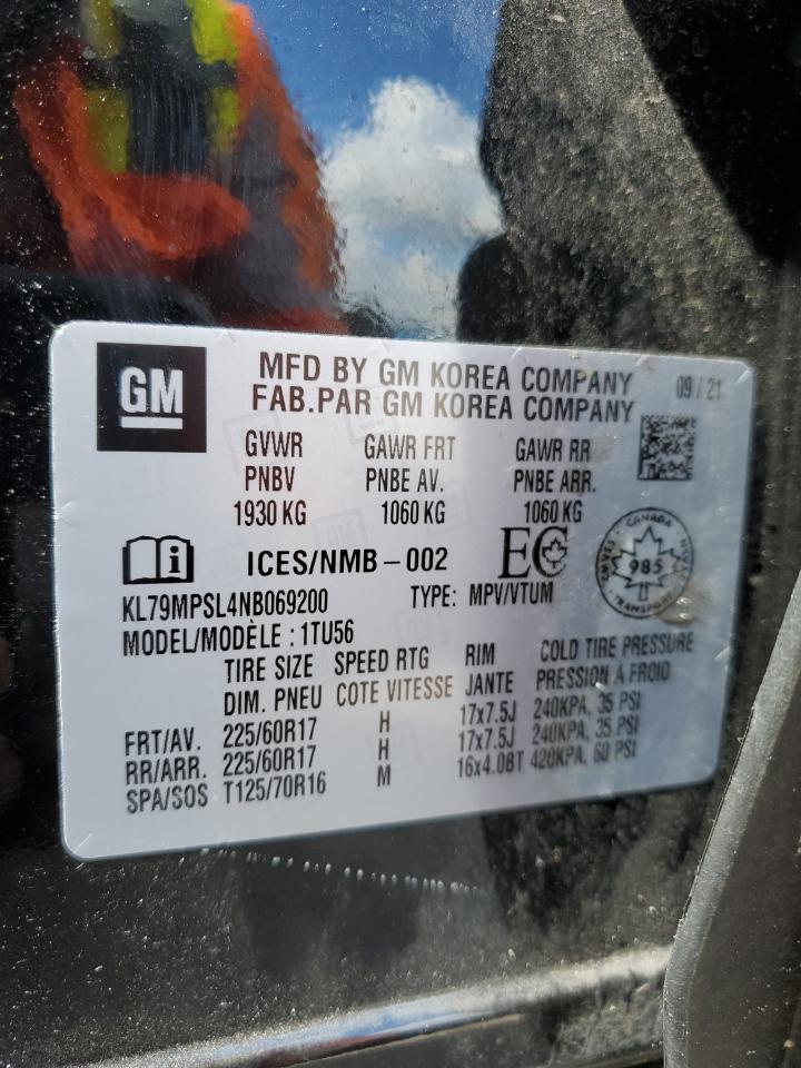 2022 CHEVROLET TRAILBLAZER LT VIN:KL79MPSL4NB069200