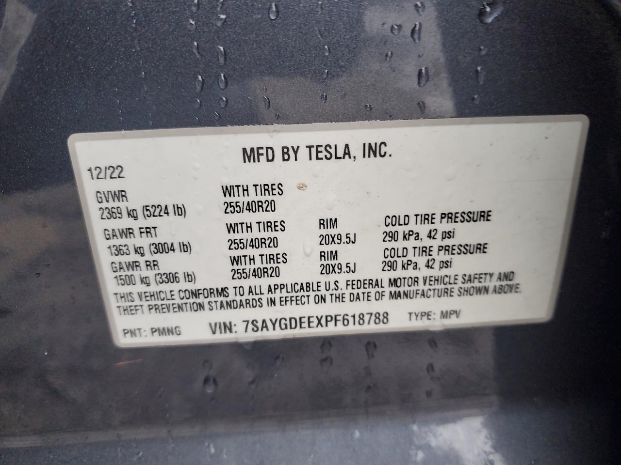2023 TESLA MODEL Y VIN:7SAYGDEEXPF618788
