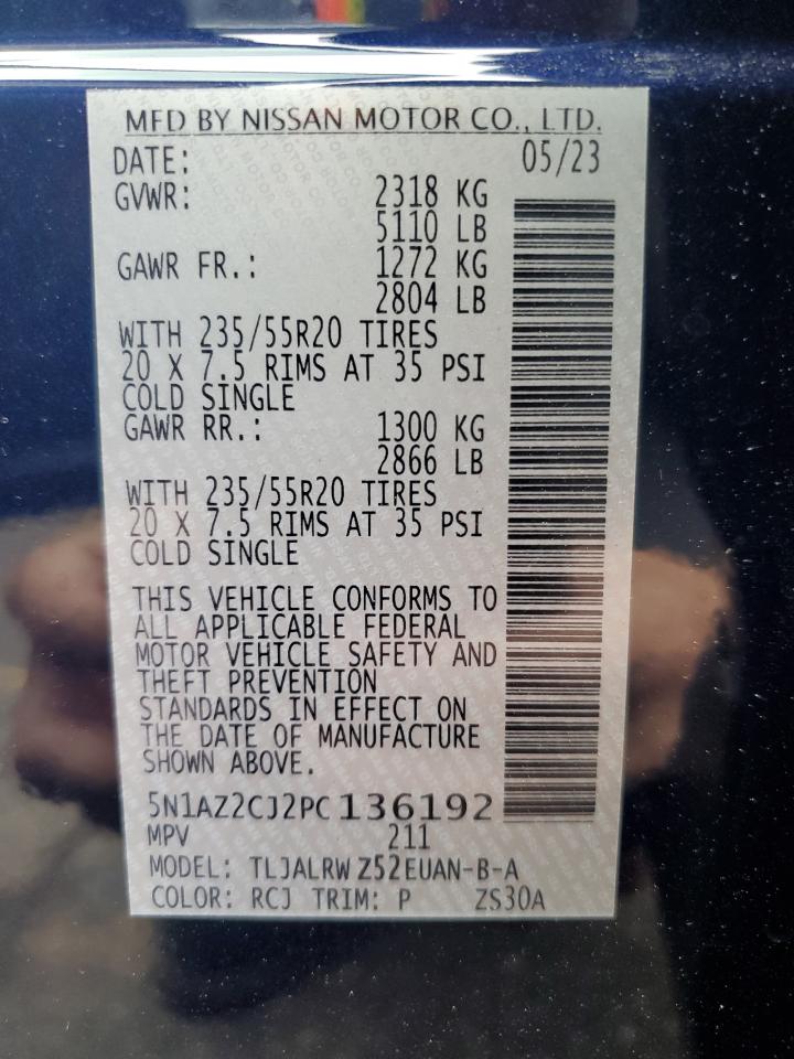 2023 NISSAN MURANO SL VIN:5N1AZ2CJ2PC136192