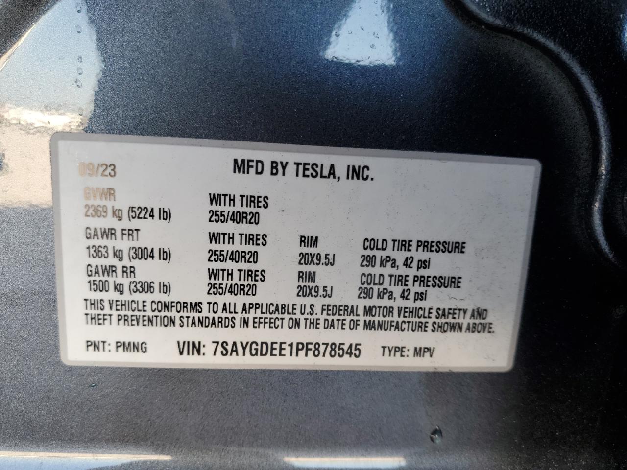 2023 TESLA MODEL Y VIN:7SAYGDEE1PF878545