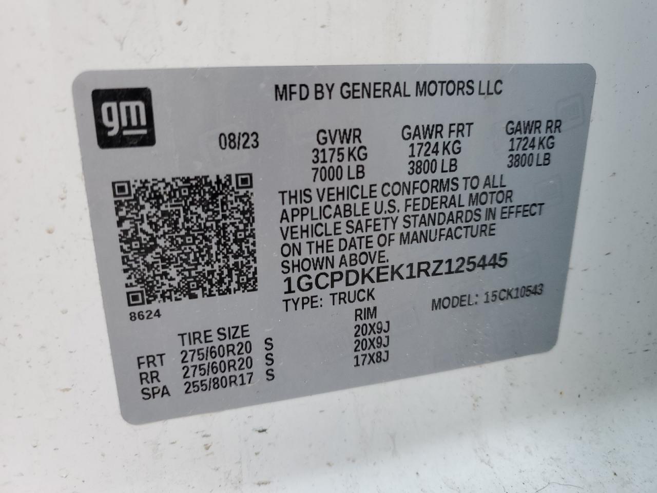 2024 CHEVROLET SILVERADO K1500 LT-L VIN:1GCPDKEK1RZ125445