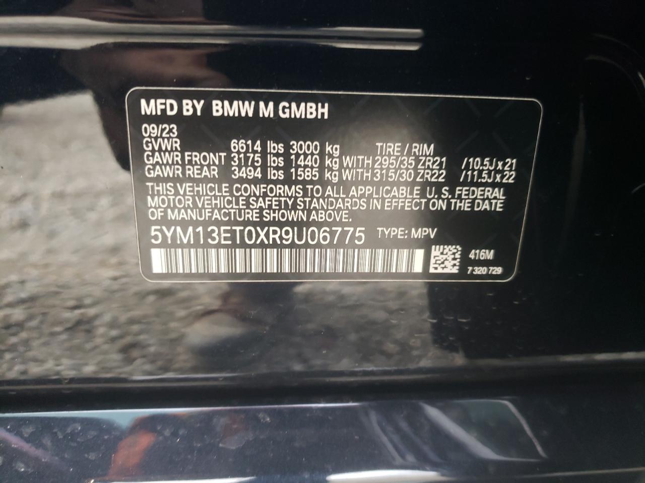 2024 BMW X5 M COMPETITION VIN:5YM13ET0XR9U06775