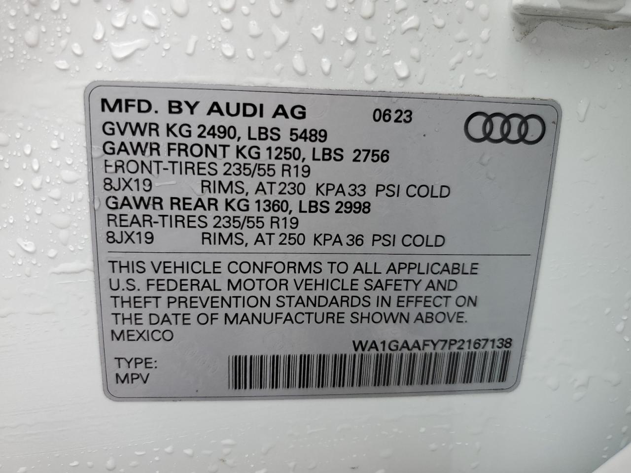 2023 AUDI Q5 PREMIUM 45 VIN:WA1GAAFY7P2167138