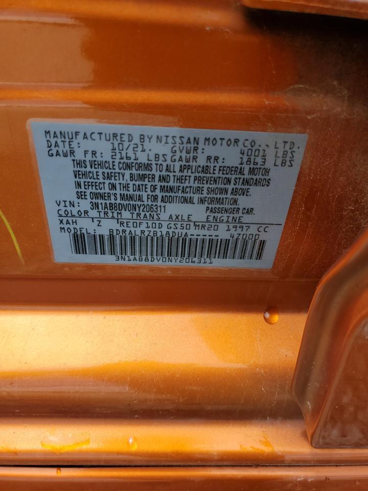 2022 NISSAN SENTRA SR VIN:3N1AB8DV0NY206311