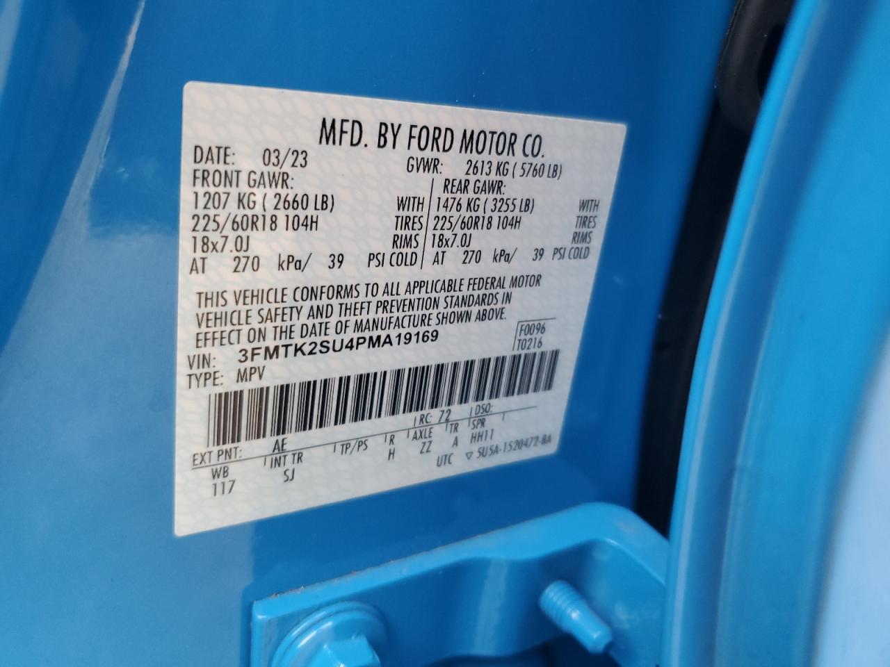 2023 FORD MUSTANG MACH-E CALIFORNIA ROUTE 1 VIN:3FMTK2SU4PMA19169