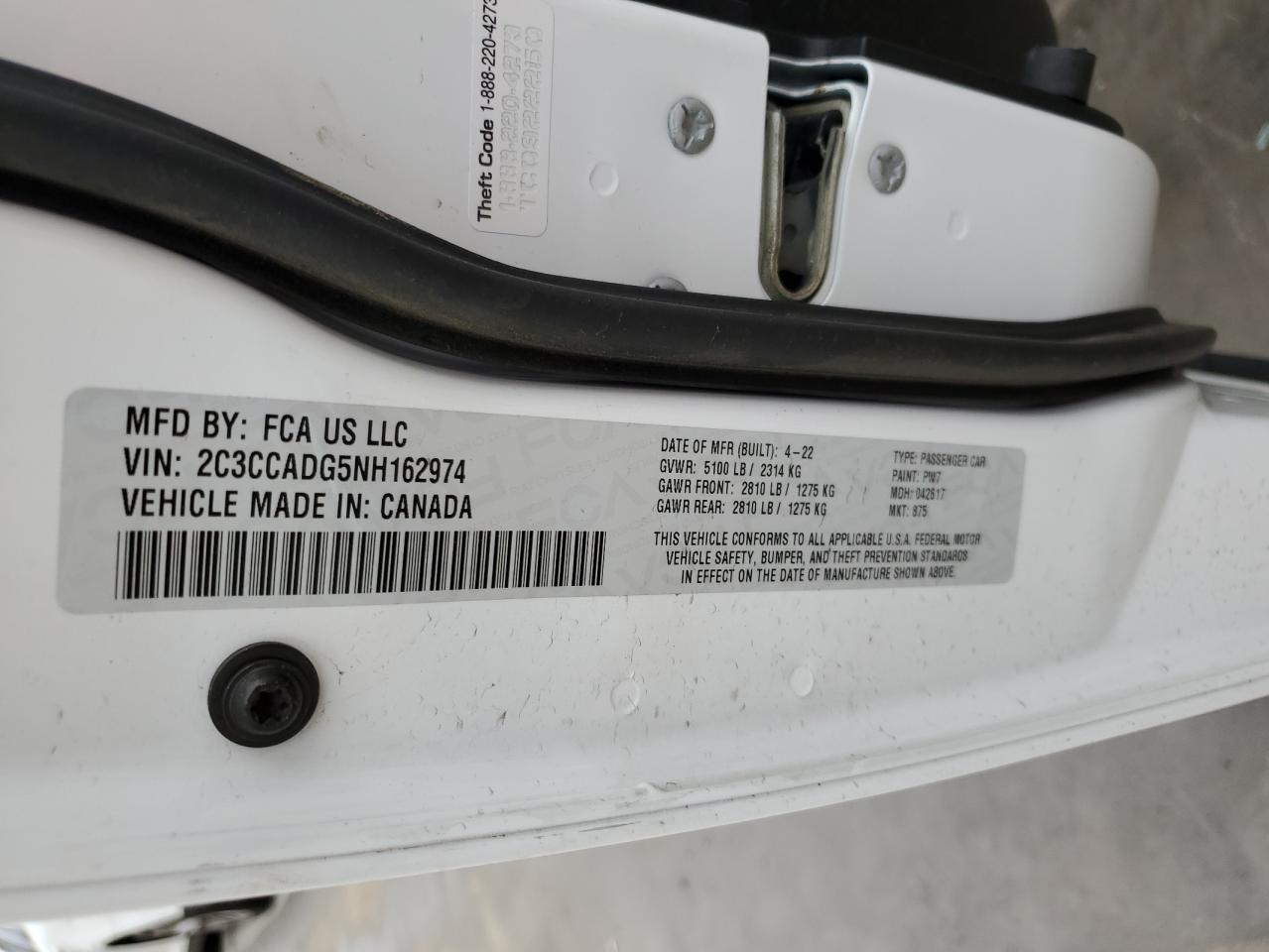 2022 CHRYSLER 300 TOURING L VIN:2C3CCADG5NH162974