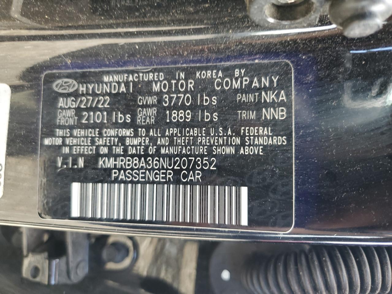 2022 HYUNDAI VENUE SE VIN:KMHRB8A36NU207352