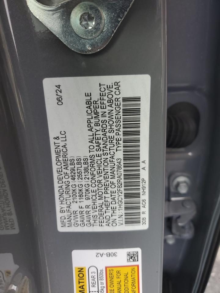2024 HONDA ACCORD TOURING HYBRID VIN:1HGCY2F82RA078643