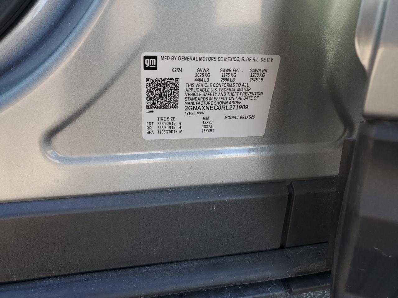 2024 CHEVROLET EQUINOX PREMIERE VIN:3GNAXNEG0RL271909