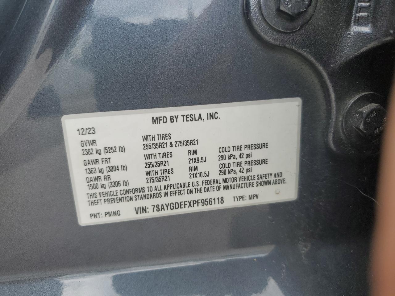2023 TESLA MODEL Y VIN:7SAYGDEFXPF956118