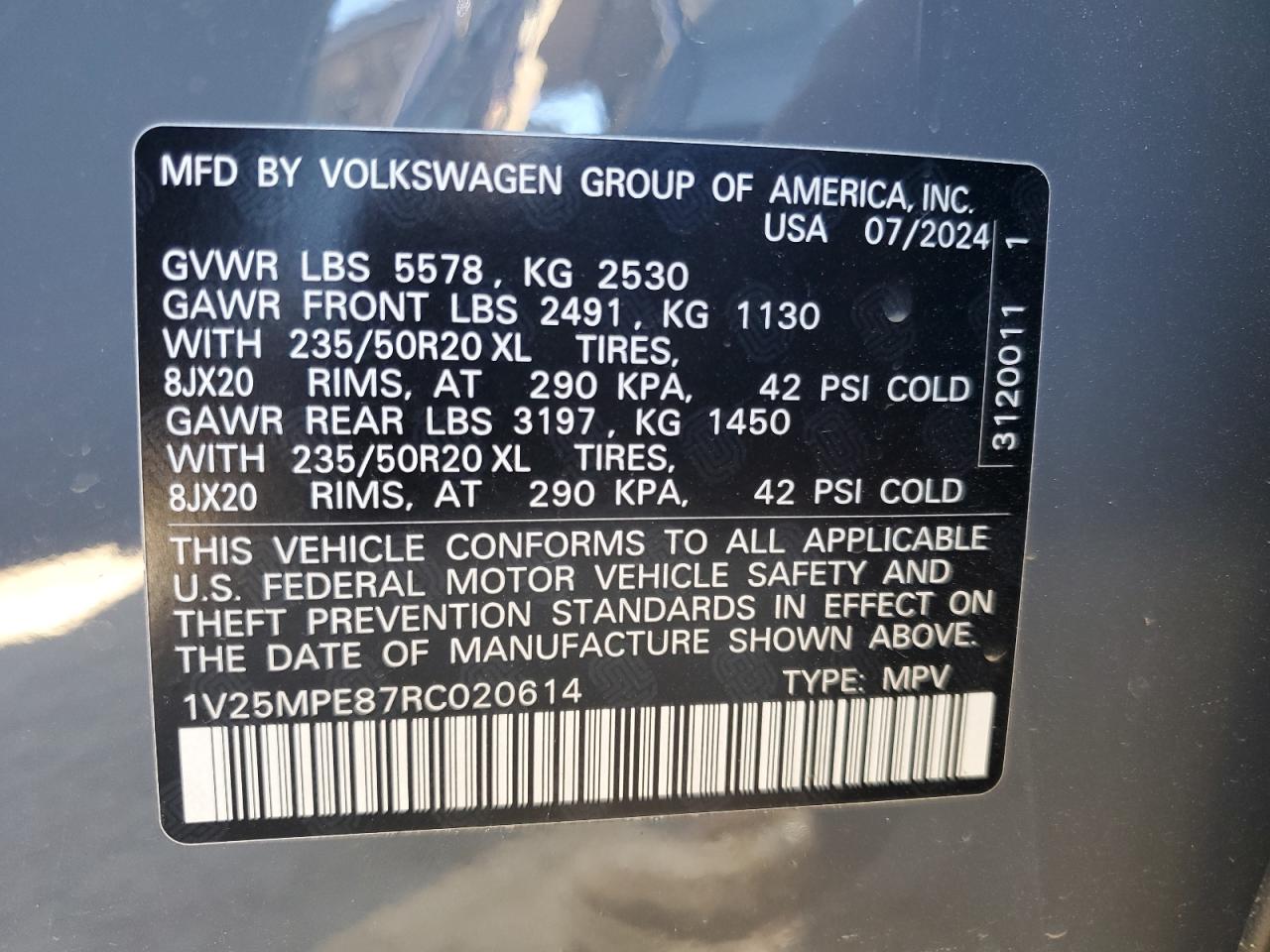 2024 VOLKSWAGEN ID.4 S VIN:1V25MPE87RC020614