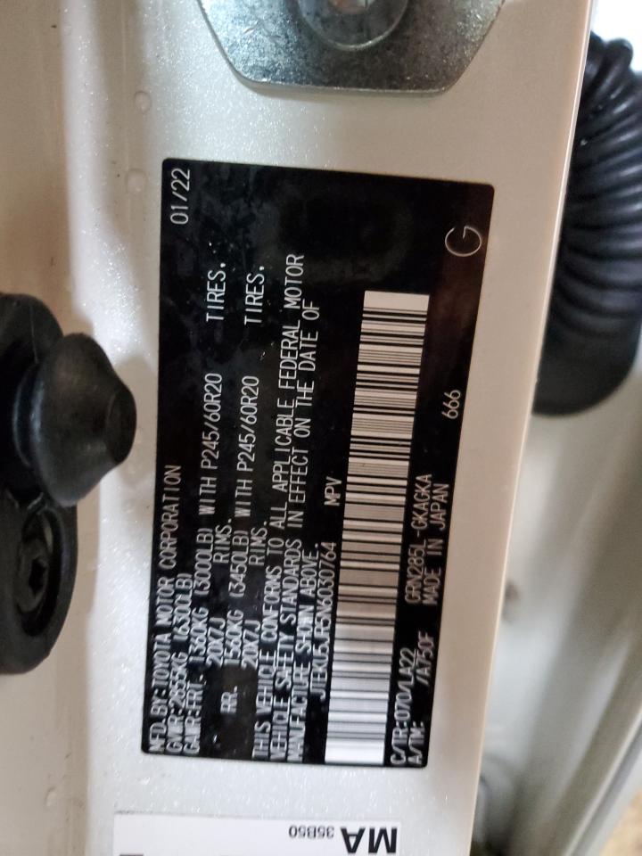 2022 TOYOTA 4RUNNER LIMITED VIN:JTEKU5JR5N6030764