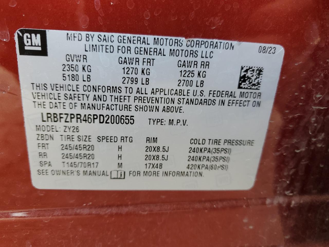 2023 BUICK ENVISION ESSENCE VIN:LRBFZPR46PD200655