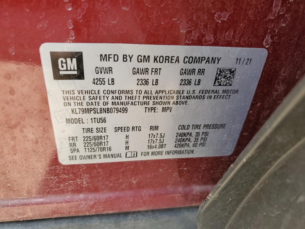 2022 CHEVROLET TRAILBLAZER LT VIN:KL79MPSL8NB079499