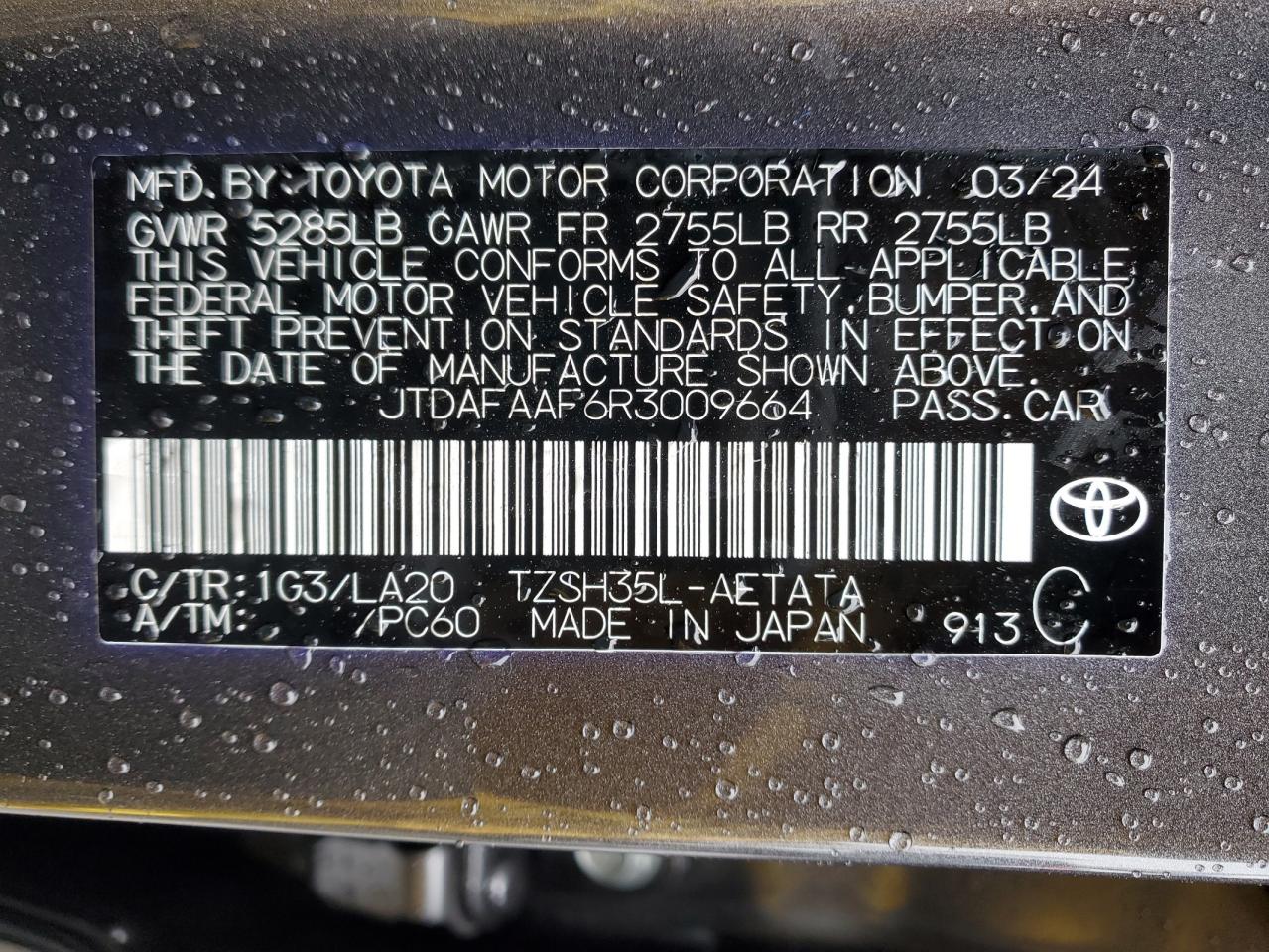 2024 TOYOTA CROWN PLATINUM VIN:JTDAFAAF6R3009664