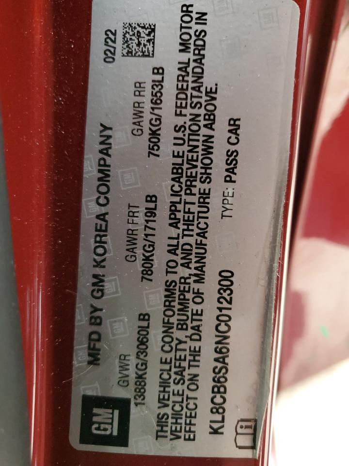 2022 CHEVROLET SPARK LS VIN:KL8CB6SA6NC012300