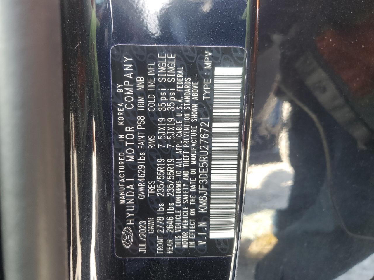 2024 HYUNDAI TUCSON XRT VIN:KM8JF3DE5RU276721
