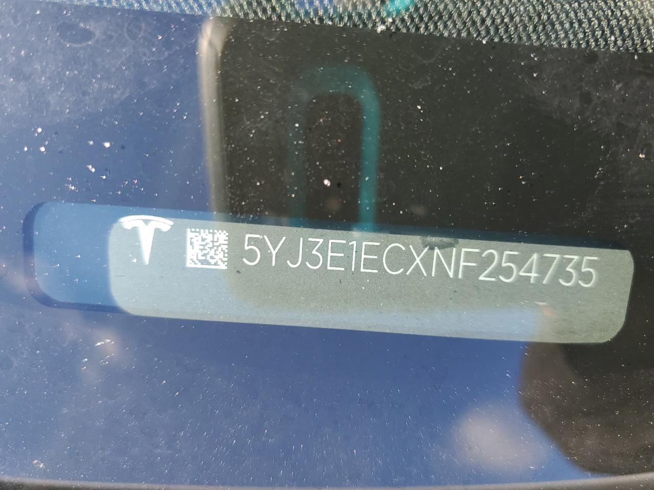 2022 TESLA MODEL 3 VIN:5YJ3E1ECXNF254735