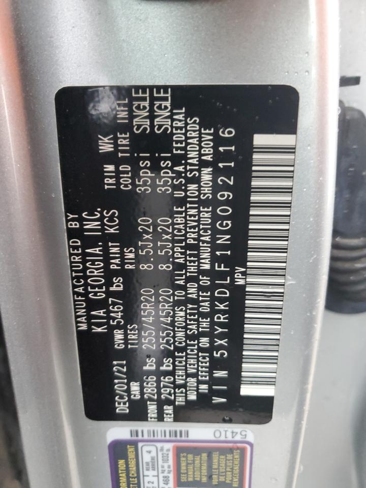 2022 KIA SORENTO SX VIN:5XYRKDLF1NG092116