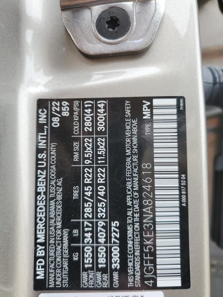 2022 MERCEDES-BENZ GLS 450 4MATIC VIN:4JGFF5KE3NA824618