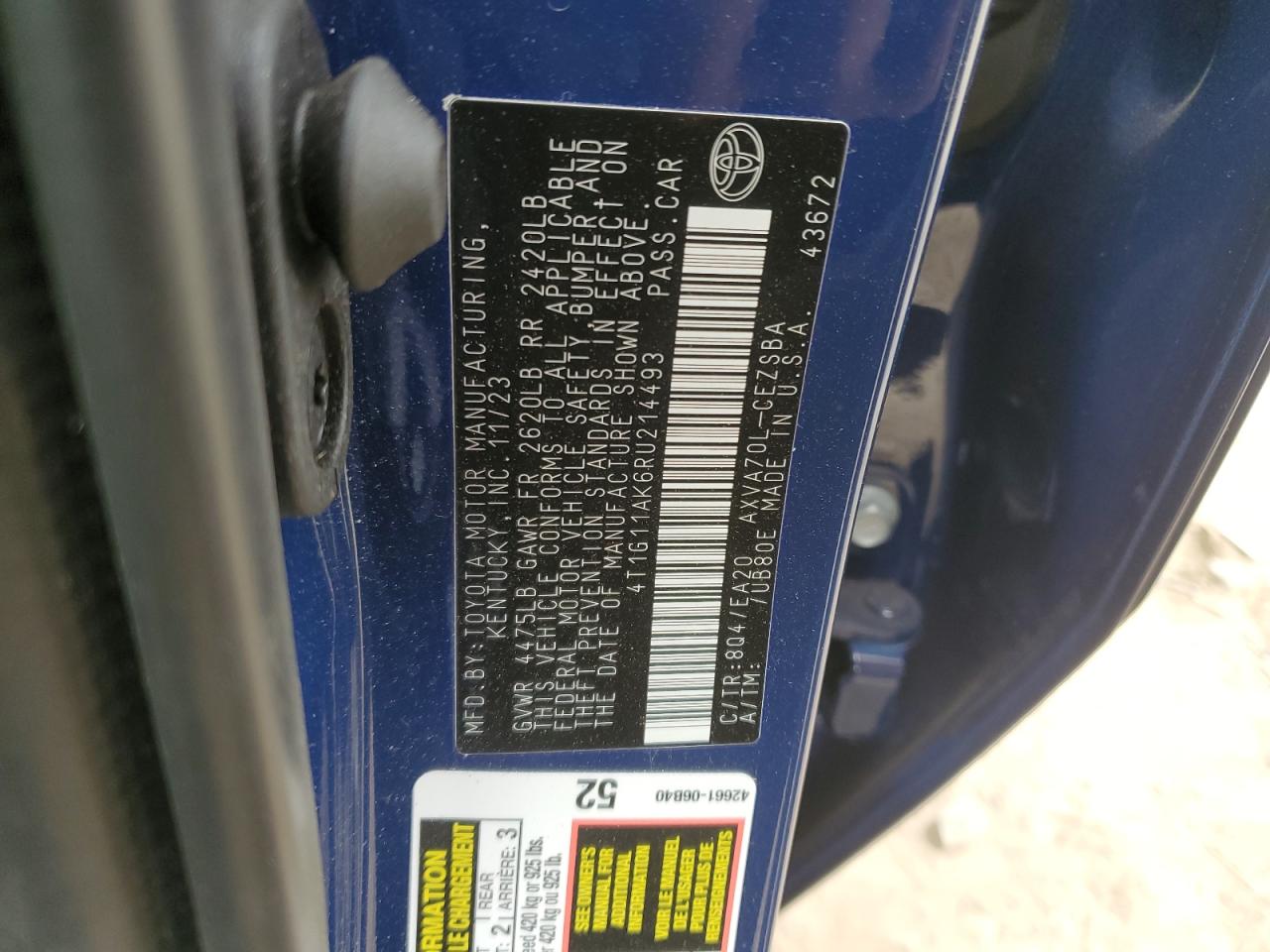 2024 TOYOTA CAMRY SE NIGHT SHADE VIN:4T1G11AK6RU214493