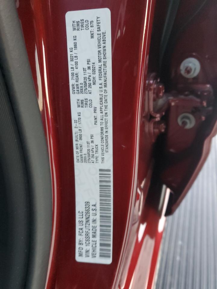 2022 RAM 1500 LARAMIE VIN:1FTYR1ZM7GKB04102