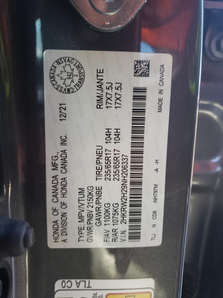 2022 HONDA CR-V LX VIN:2HKRW2H29NH206337