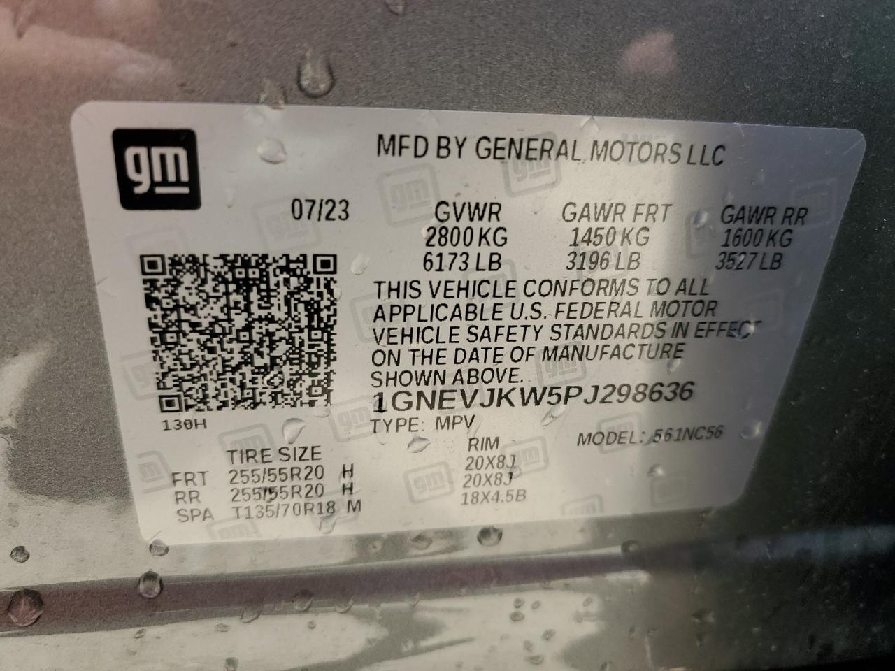 2023 CHEVROLET TRAVERSE RS VIN:1GNEVJKW5PJ298636