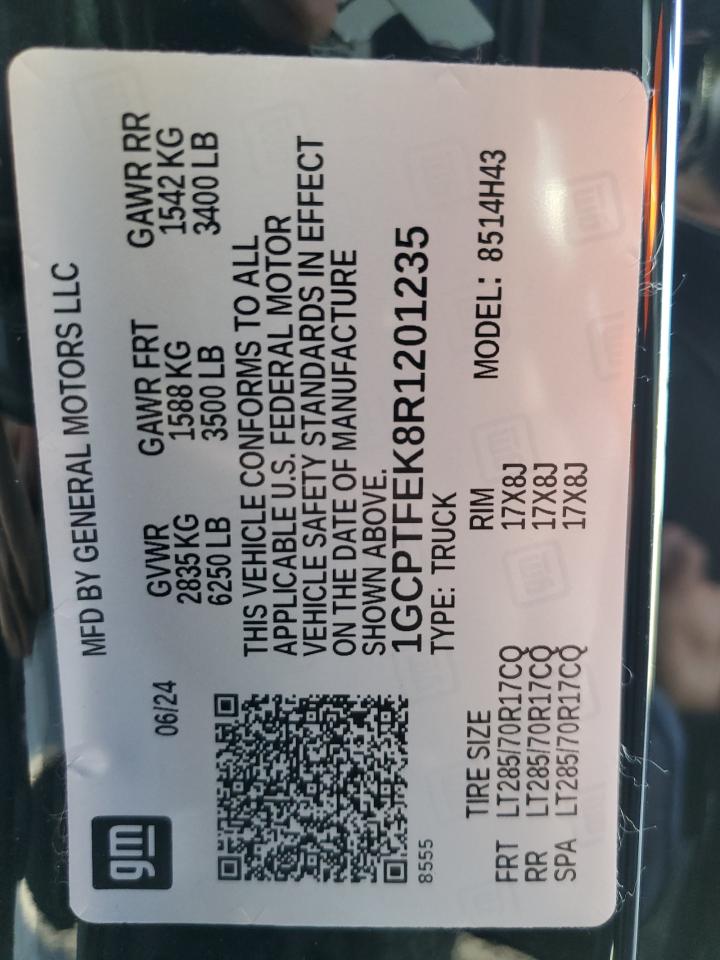 2024 CHEVROLET COLORADO ZR2 VIN:1GCPTFEK8R1201235