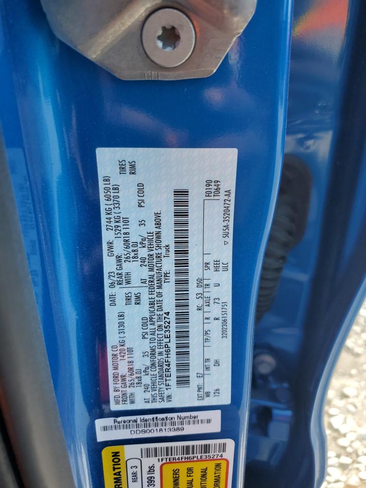 2023 FORD RANGER XL VIN:1FTER4FH6PLE35274